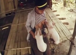 Real lady breastfeeding animals on camera