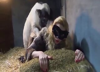 Masked chick showing her pig fucking skills