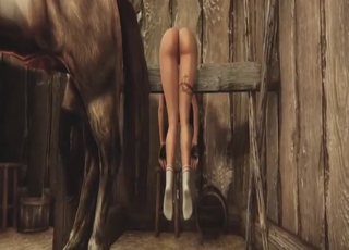 Zoophile girl fucks an animated horse hard